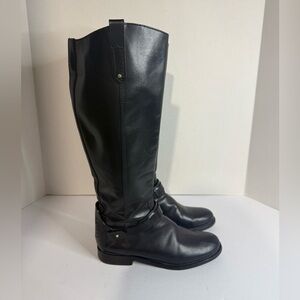 Tory Burch black leather riding boot ladies 7 *small amt wear outside of heel